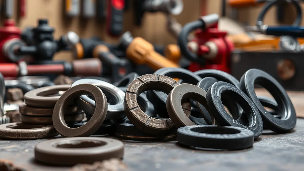 Arruelas em uma bancada de trabalho