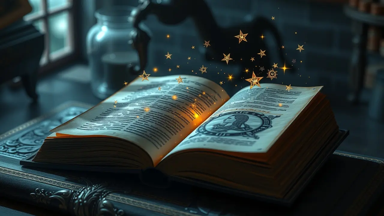 Sonhar com Ars Notoria: Desvende os Mistérios e Significados Livro antigo com símbolos esotéricos brilhantes