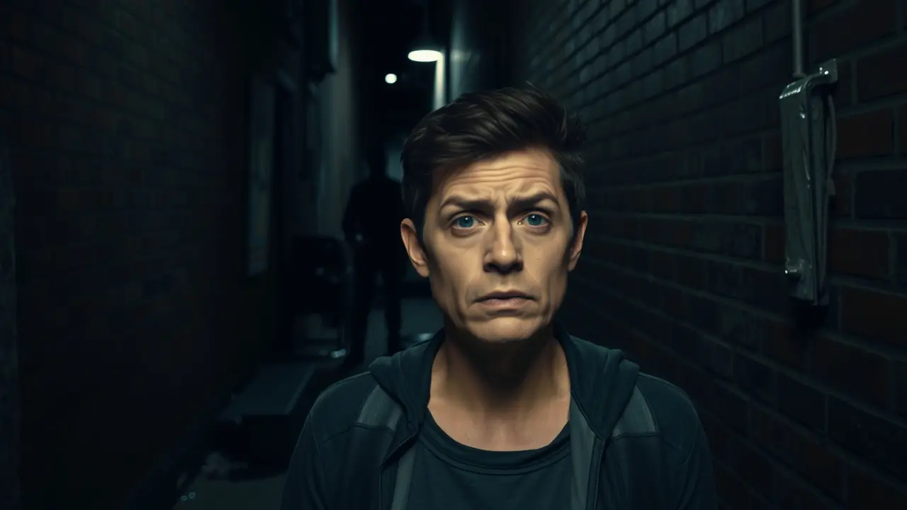 Sonhar com Assalto: Descubra os Significados e Interpretações Pessoa ansiosa em beco escuro sendo abordada por figura sombria