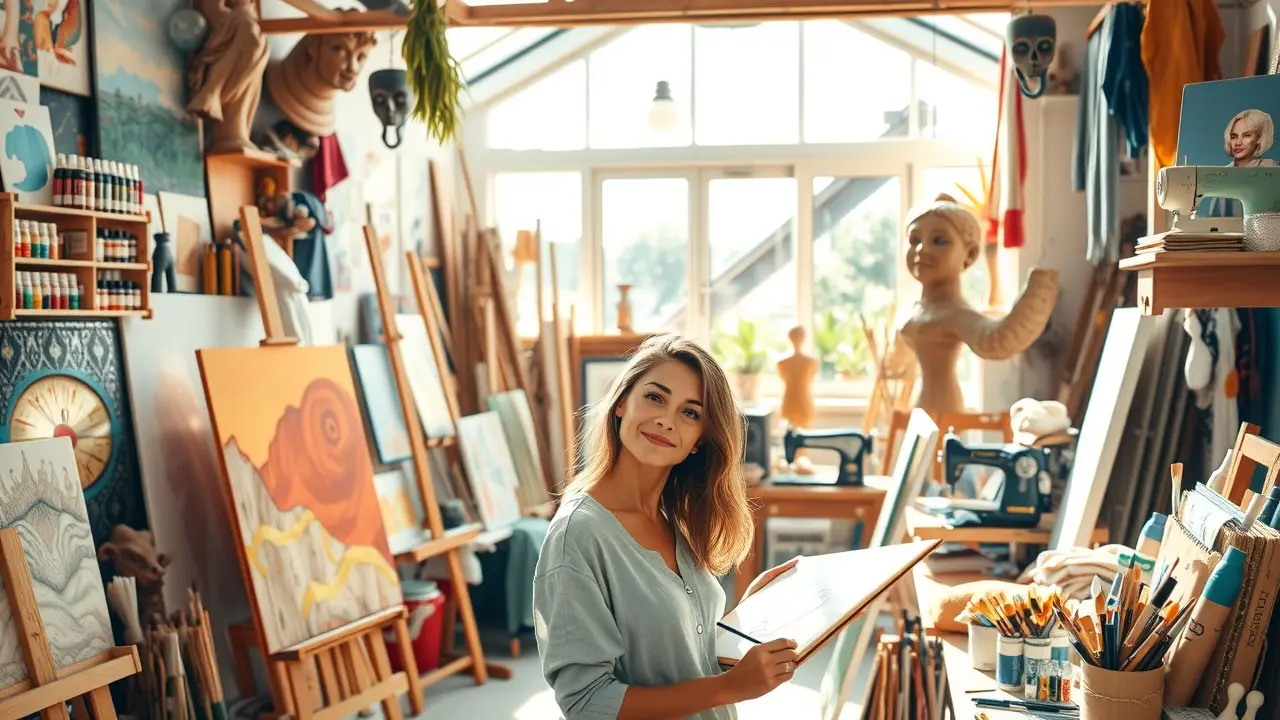 Sonho com atelier cheio de materiais de arte