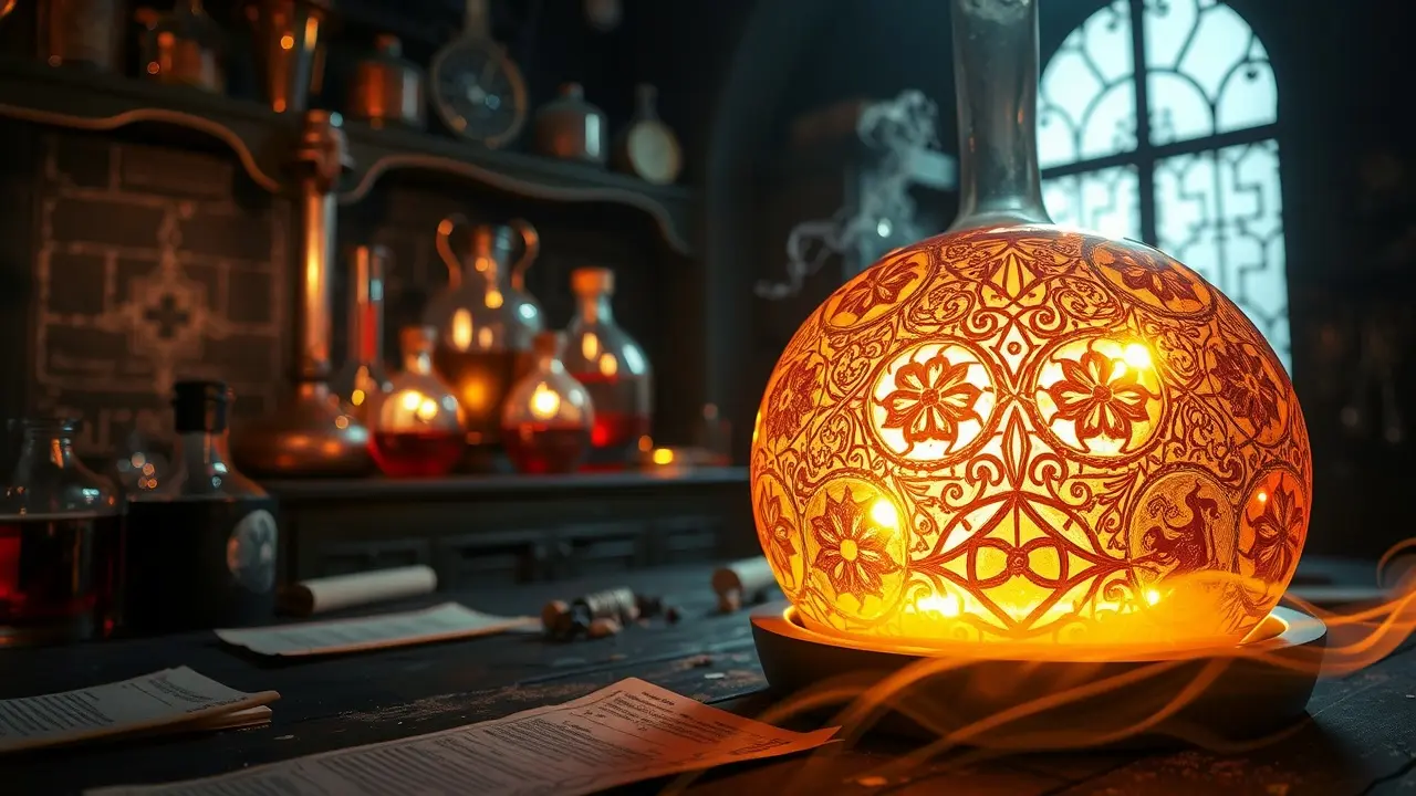 Athanor brilhante em laboratório alquímico