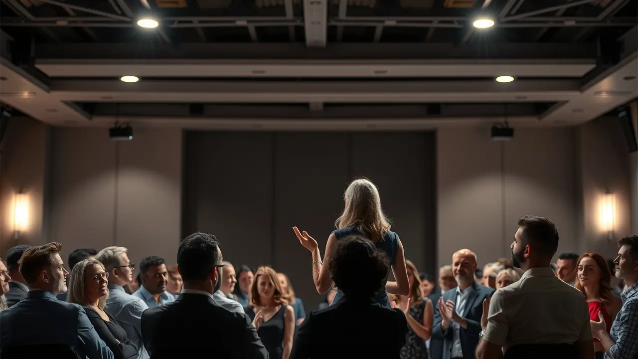 Pessoa discursando para uma audiência