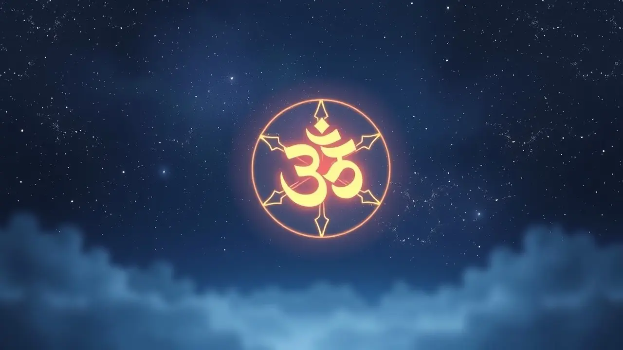 Significado de Sonhar com Aumkara: Desvende os Mistérios! Aumkara brilhante em céu estrelado