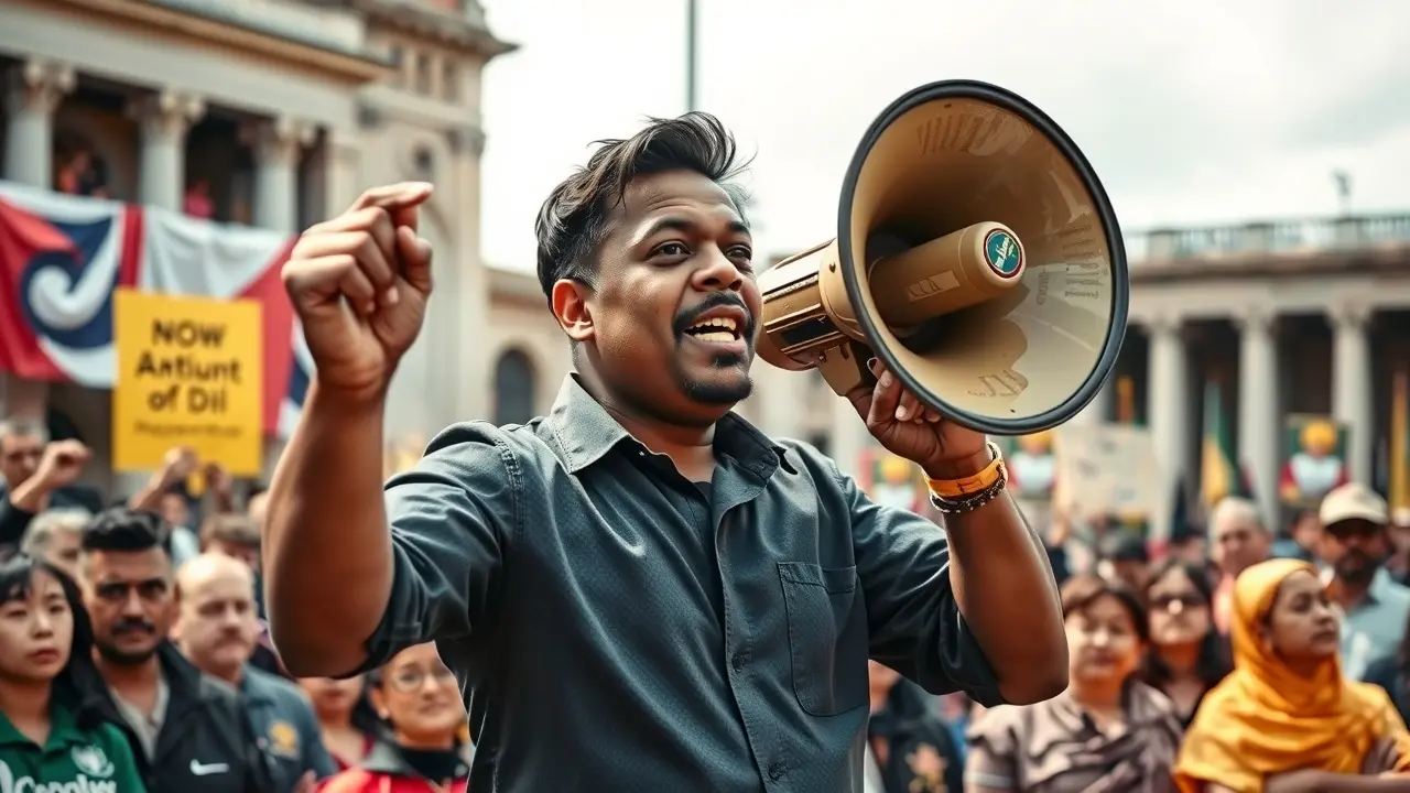 Pessoa falando em megafone