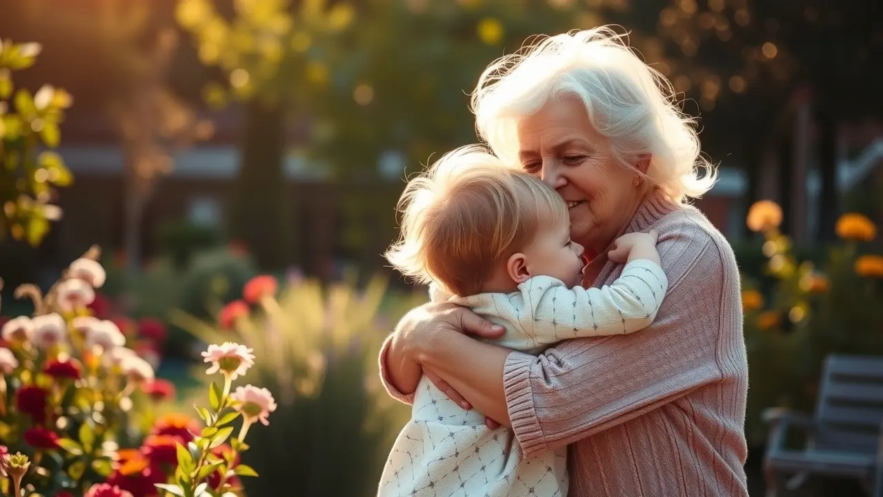 Significado de Sonhar com Avó: Interpretações e Conselhos Sonhar com avó abraçando neto em jardim ensolarado
