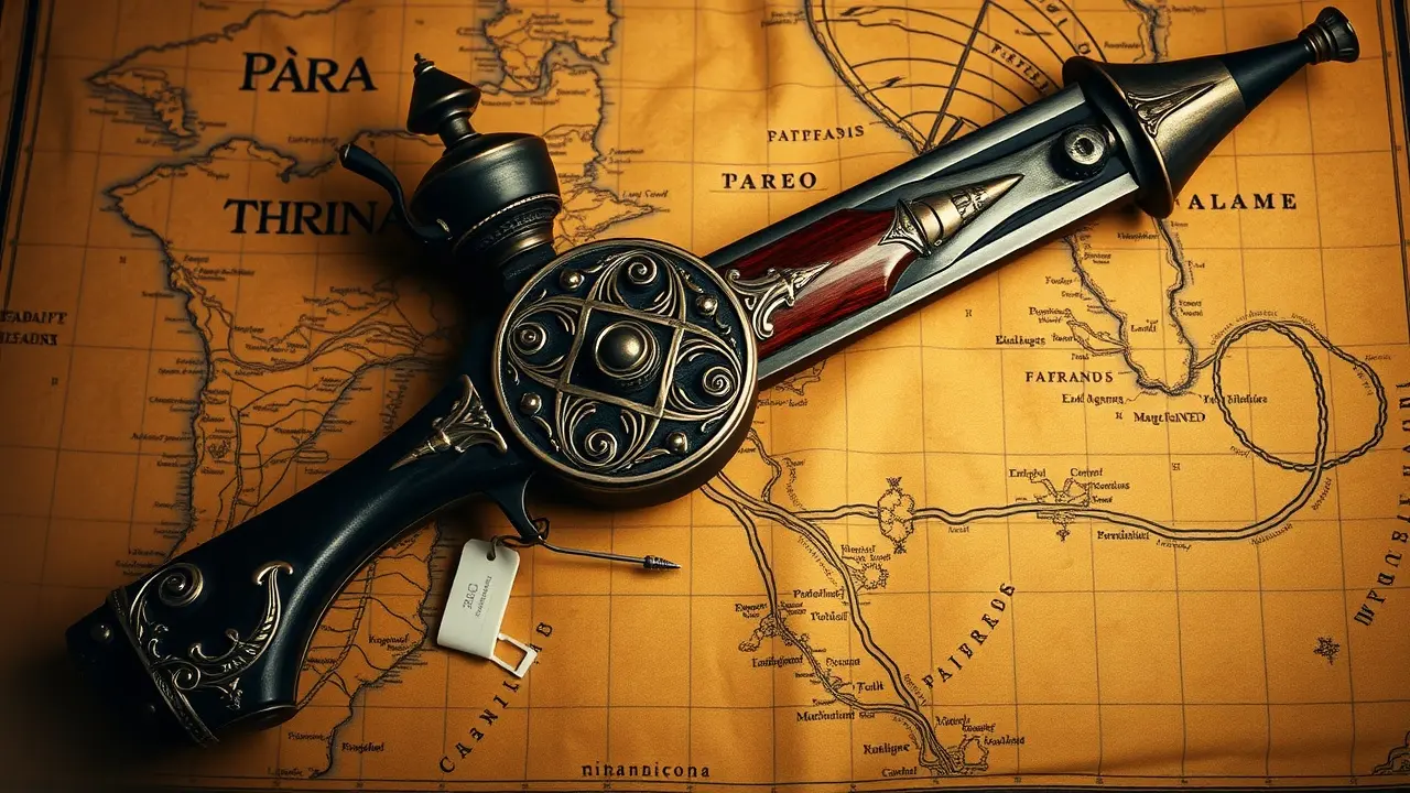 Bacamarte antigo sobre pergaminhos