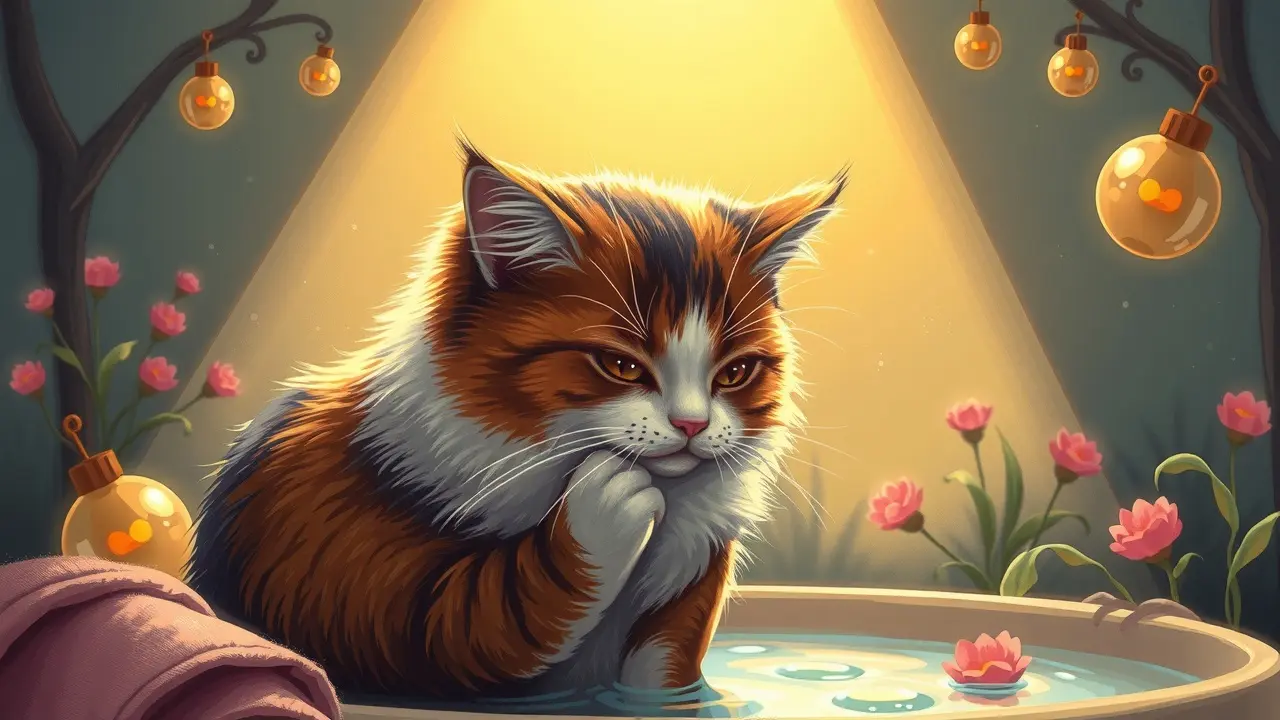 Gato tomando banho-de-gato em sonho