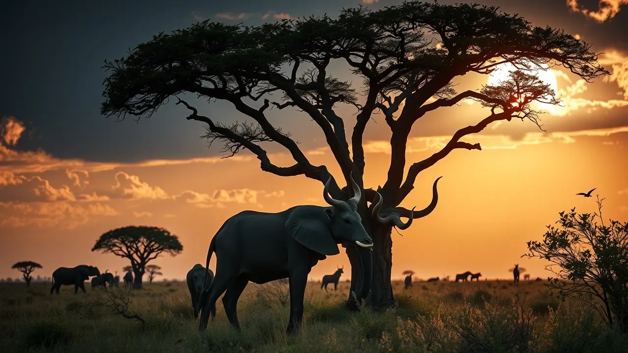 Baobá-milenar na savana africana