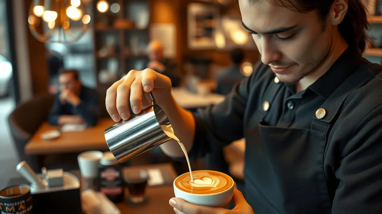 Barista fazendo latte art