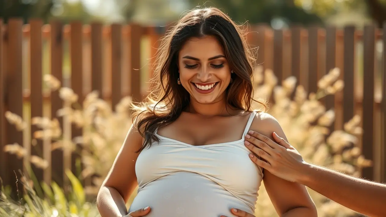 Mulher grávida acariciando a barriga