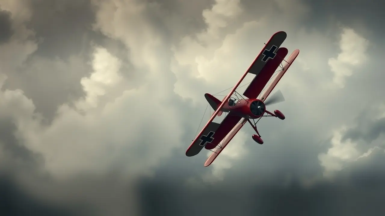 Fokker Dr.I do Barão Vermelho voando em céu tempestuoso