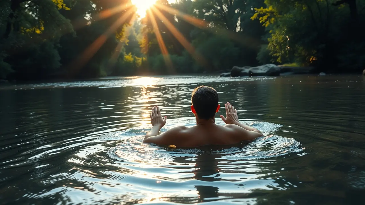 Sonho com batismo no rio ao amanhecer