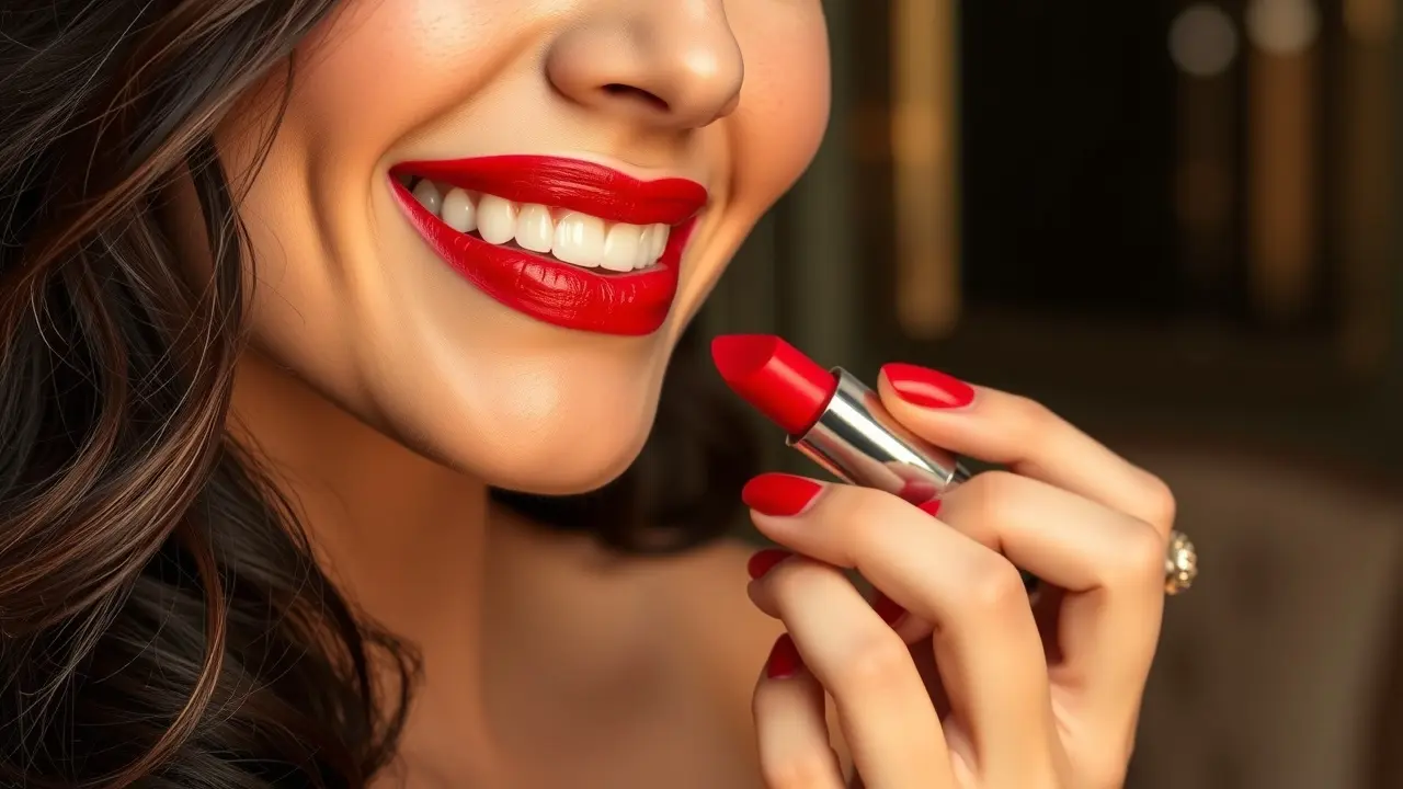 Sonhar com Batom: Desvende os Significados e Simbolismos Ocultos Mulher aplicando batom vermelho, close-up