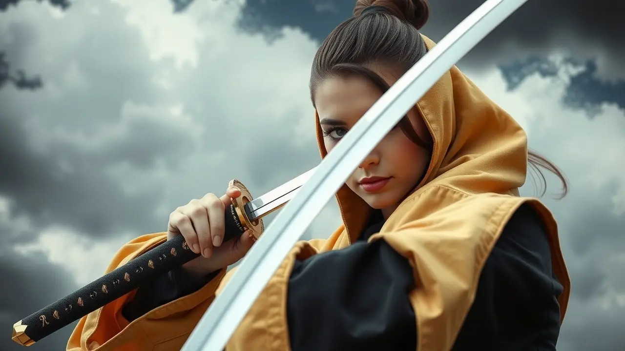 Sonhar com Beatrix Kiddo: Desvende os Significados Ocultos Mulher com katana em macacão amarelo sonhando