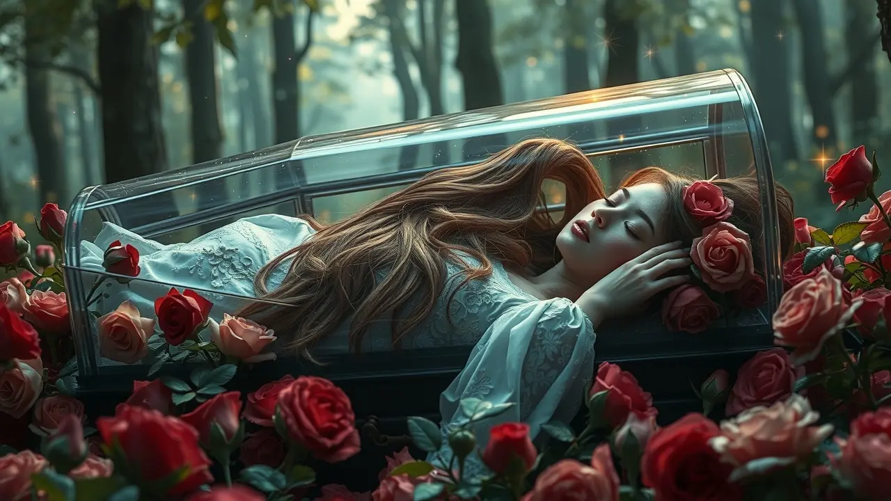 Bela Adormecida em caixão de vidro