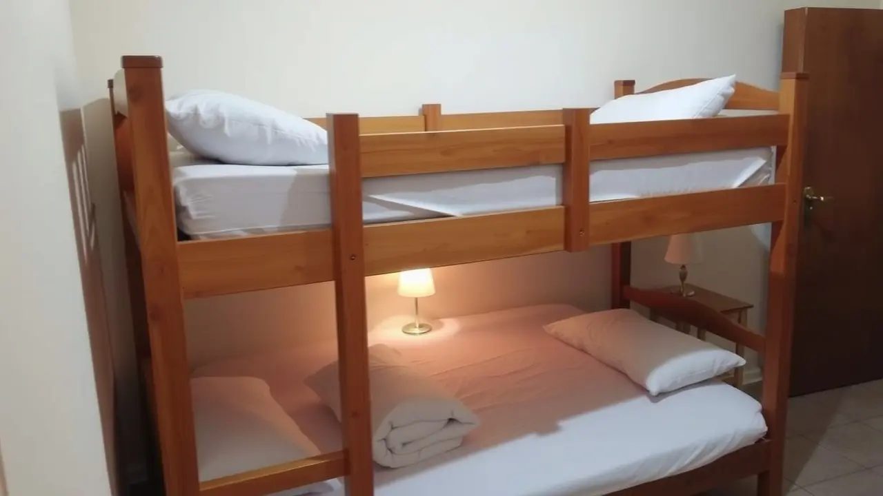 Quarto aconchegante com beliche de madeira