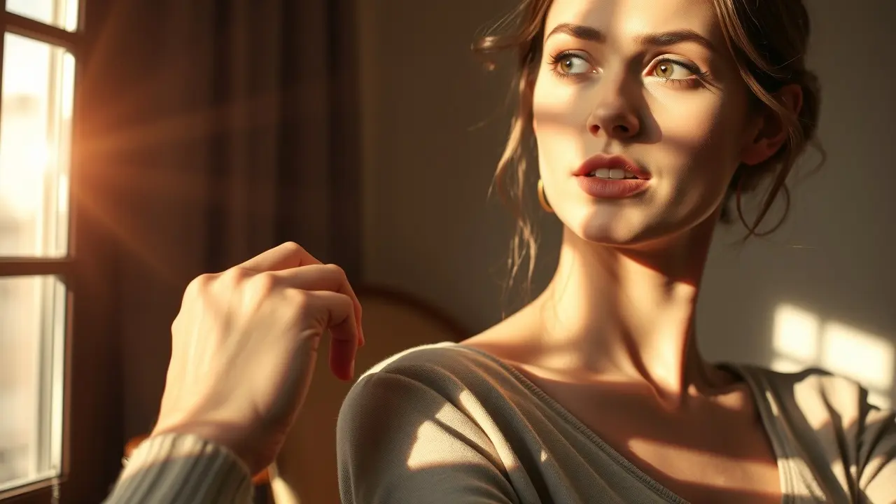 Mulher sendo beliscada com expressão de surpresa