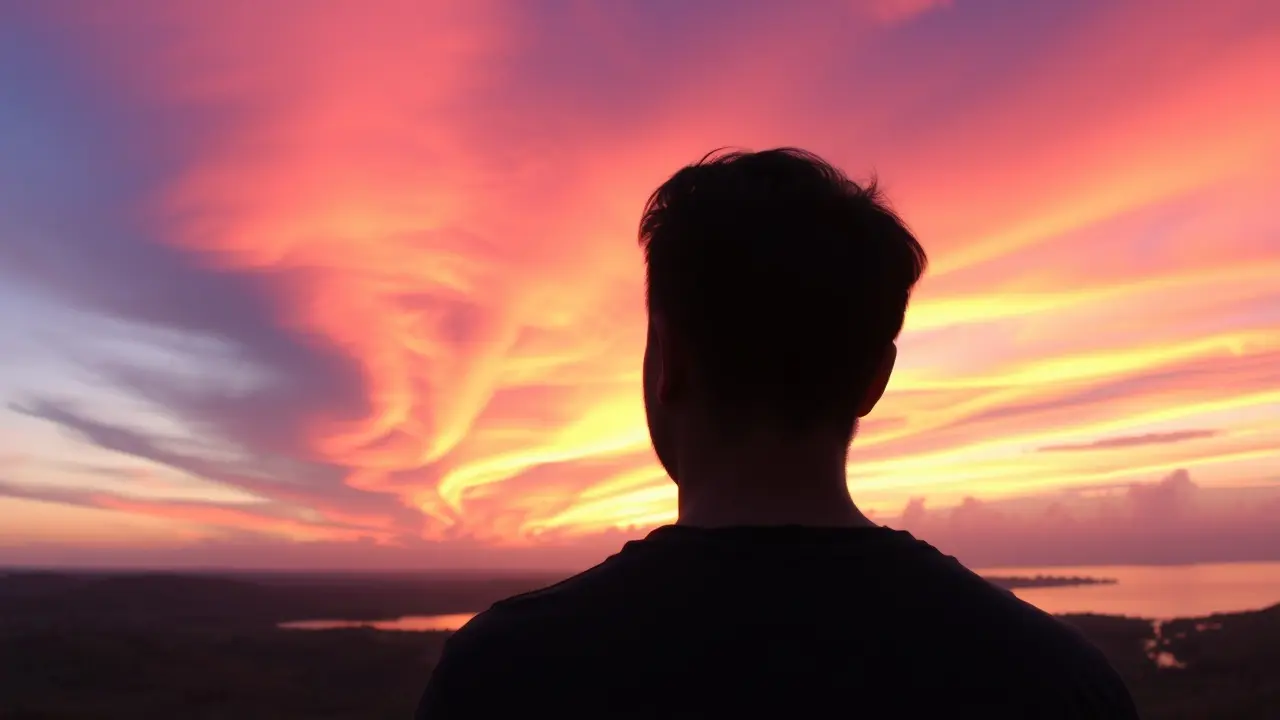 Pessoa admirando um belo pôr do sol