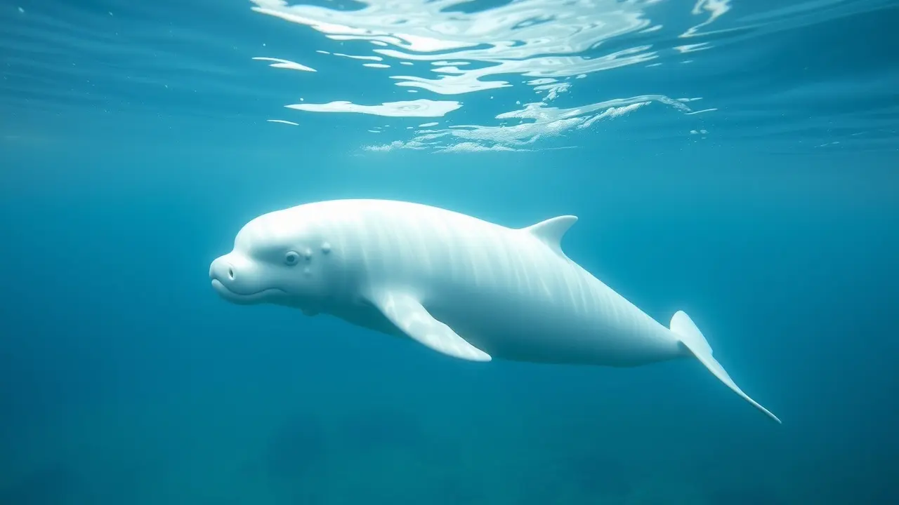 Beluga nadando em águas cristalinas