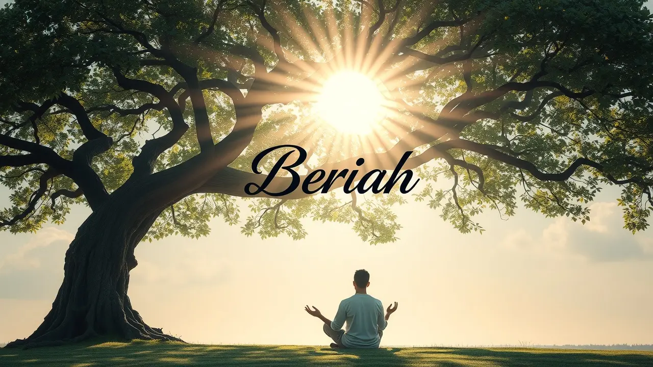 Homem meditando sob árvore com o nome Beriah nas raízes.