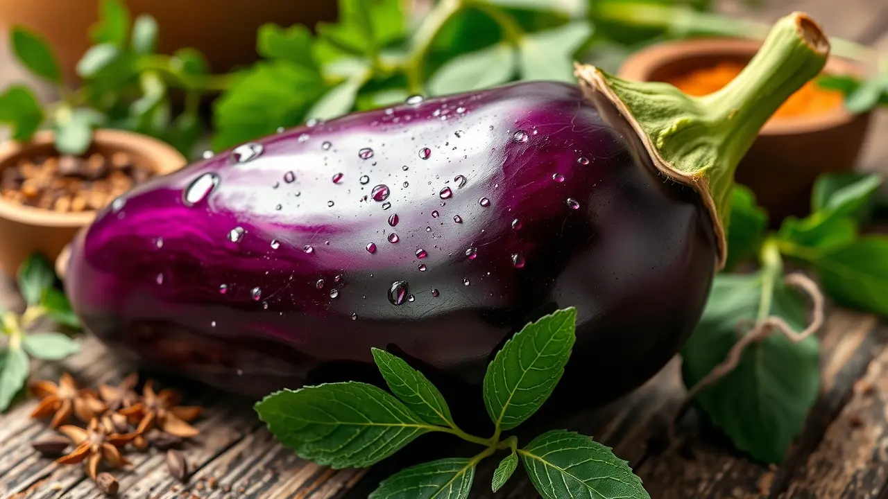 Significado de Sonhar com Berinjela: Interpretações e Simbolismos Berinjela fresca sobre mesa de madeira