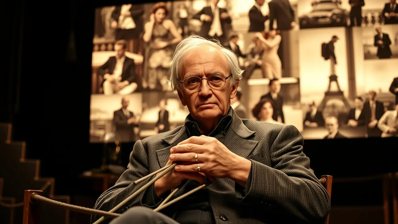 Bernardo Bertolucci em cadeira de diretor