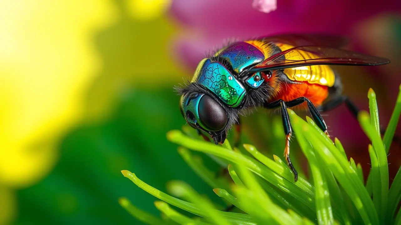 Besouro colorido em folha verde