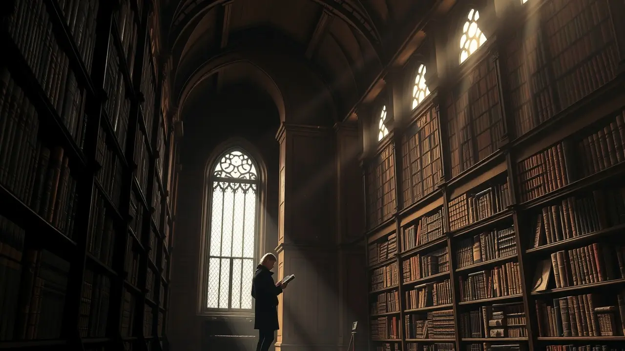 Sonhar com Biblioteca Antiga: Desvende os Segredos Ocultos Homem lendo livro em biblioteca antiga