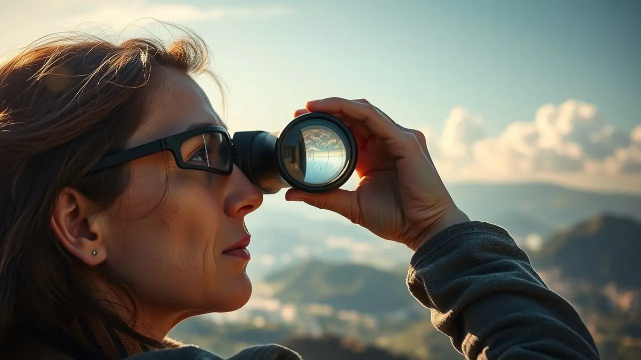 Pessoa observando paisagem com binóculo