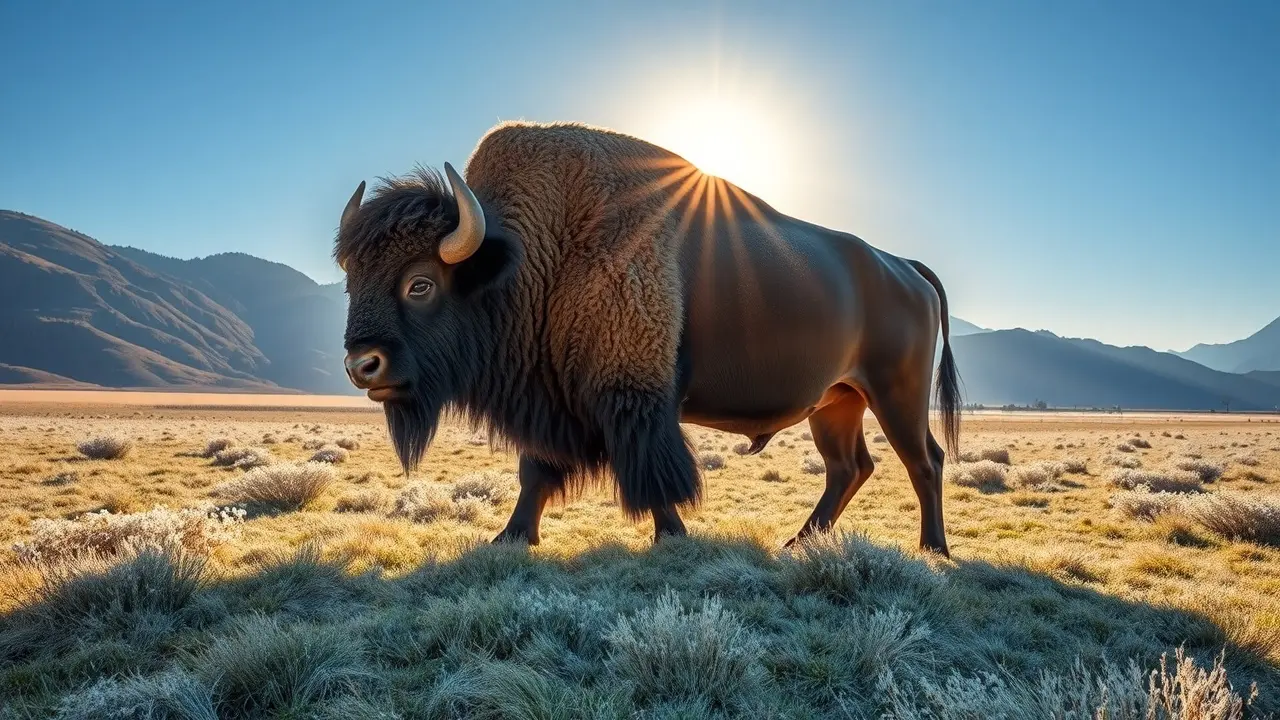 Bisonte pastando em pradaria