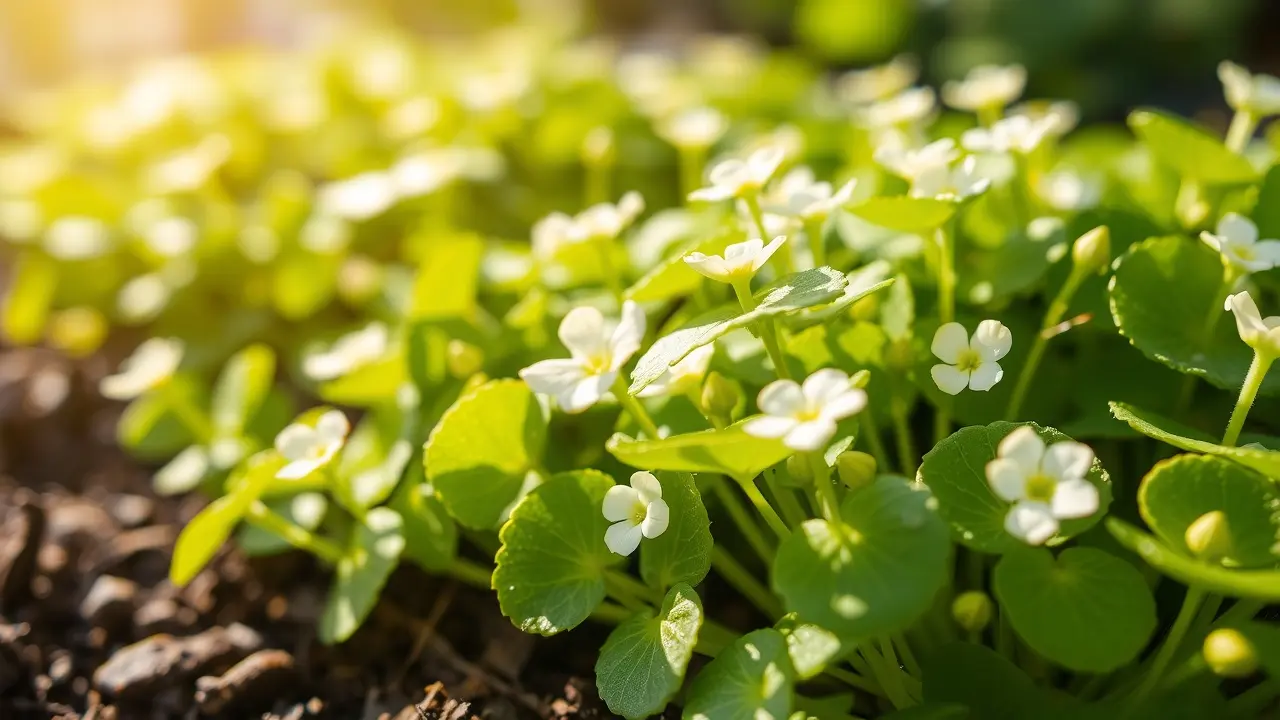 Bittercress fresca em um jardim