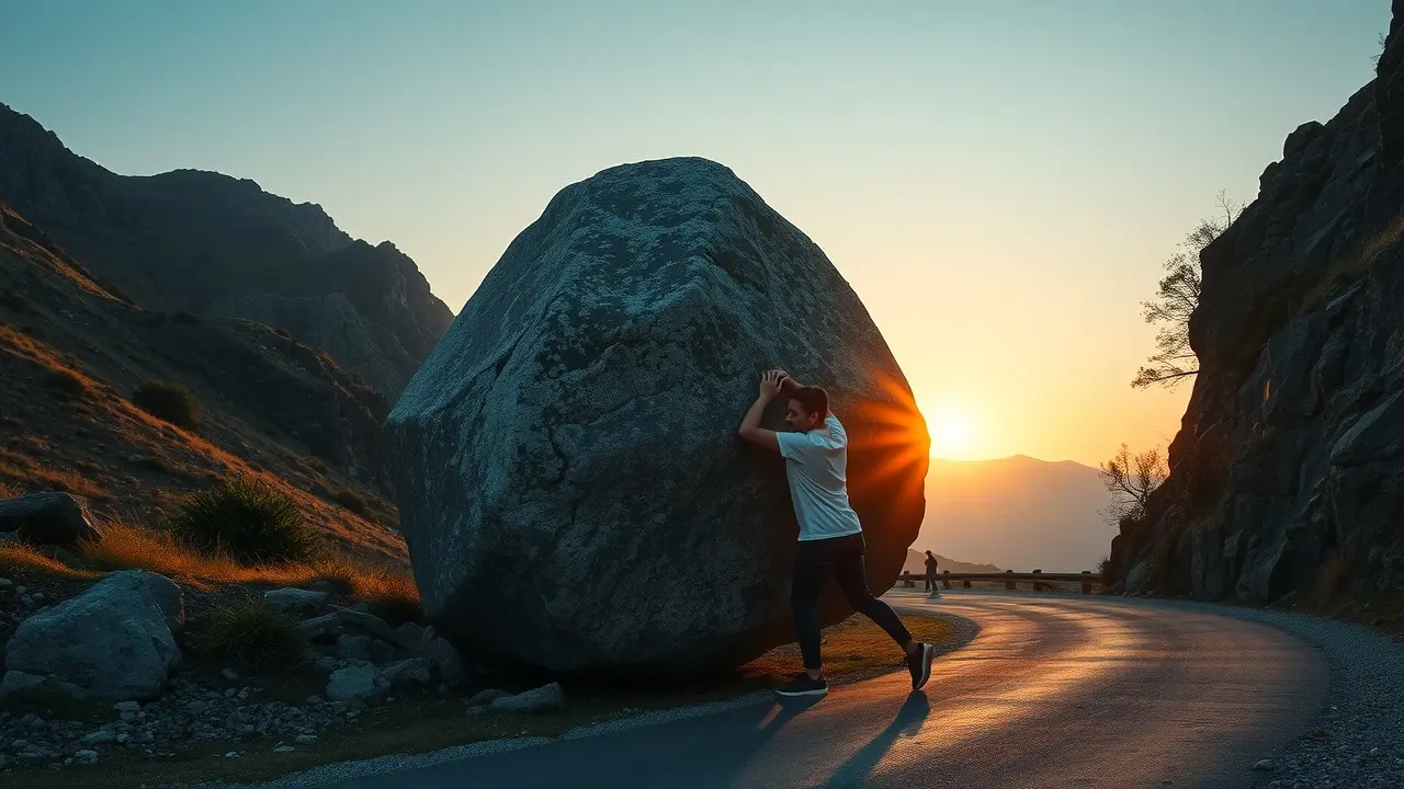 Sonhar com Bloqueio: Descubra o Significado e Interpretações Pessoa removendo pedra de estrada bloqueada