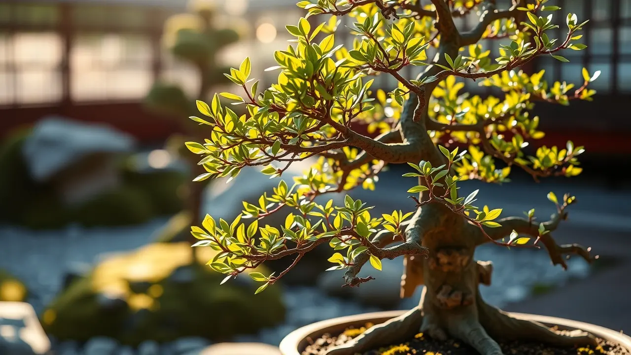 Bonsai tree in Japanese garden