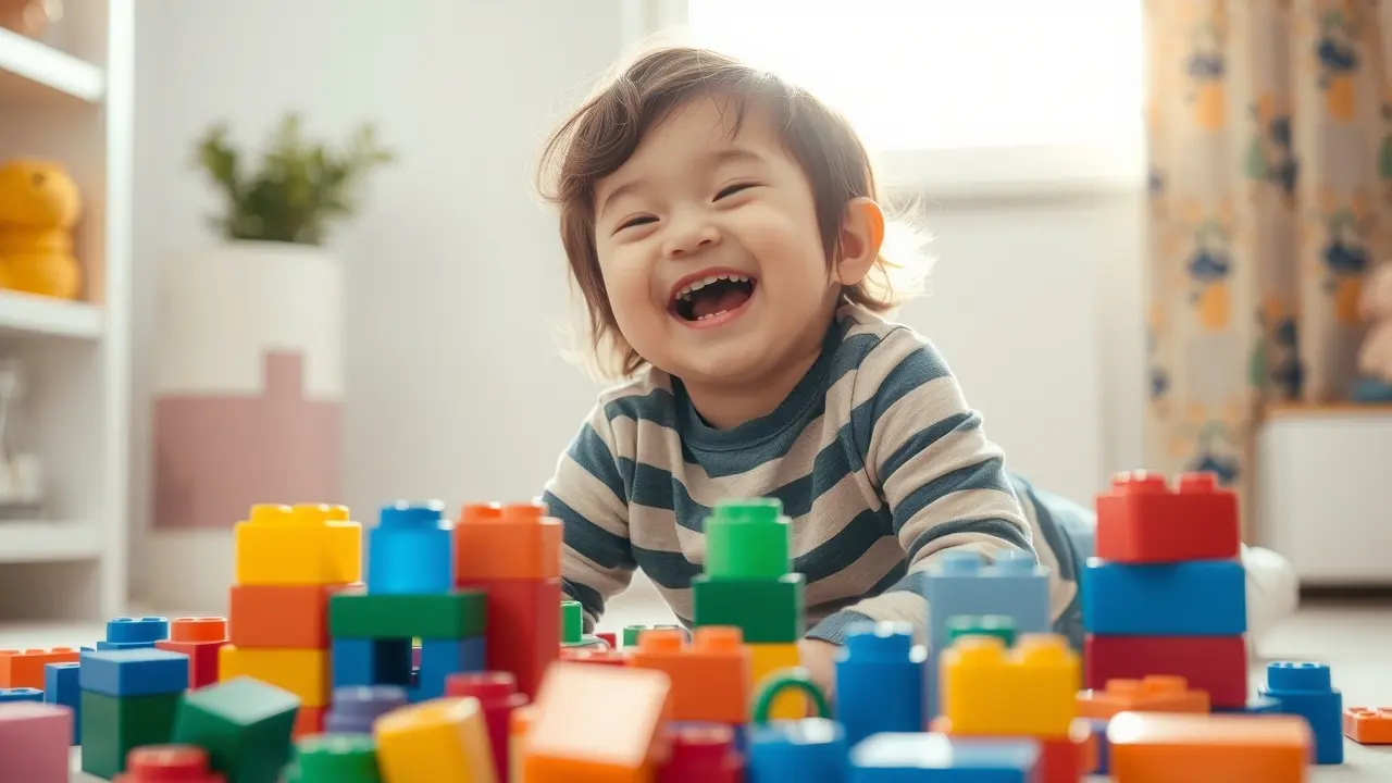 Criança brincando com blocos coloridos