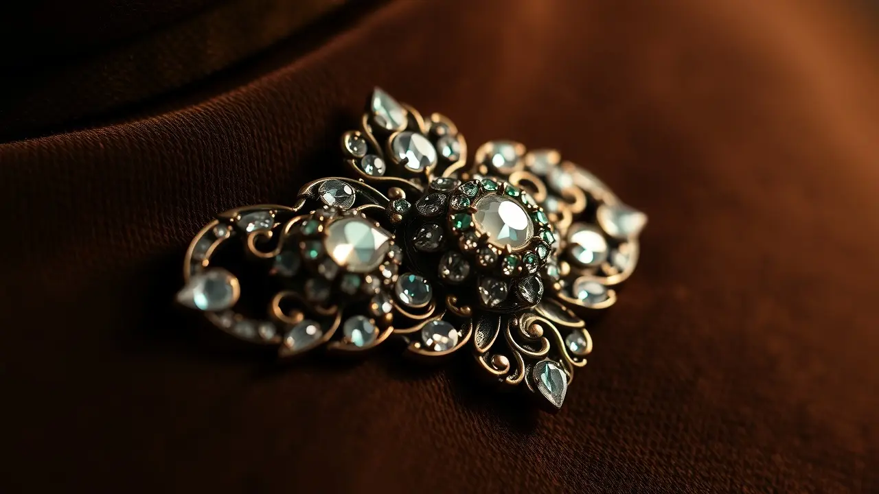 Broche vintage detalhado com pedras preciosas