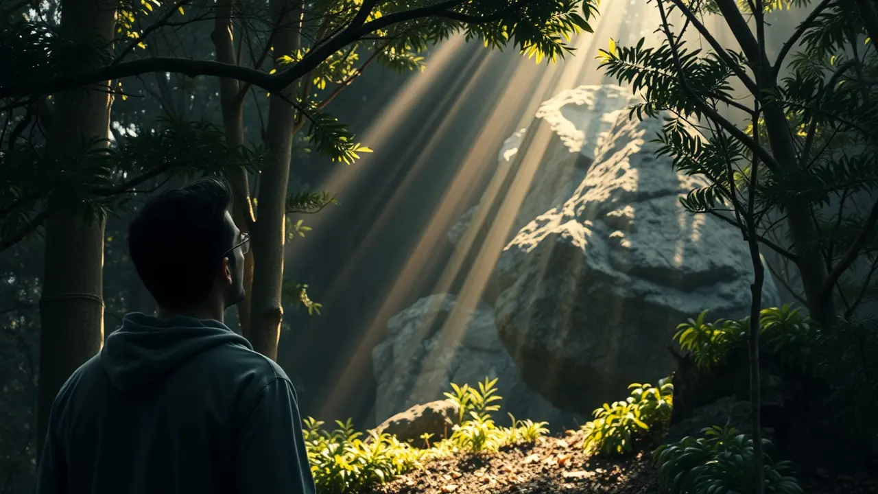 Sonhar com Bruto: Desvende os Mistérios e Significados Ocultos Homem observando pedra bruta na floresta