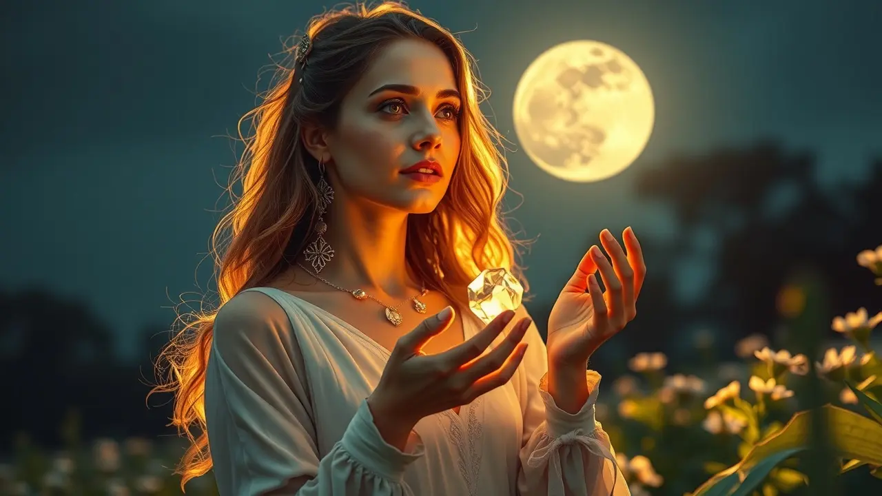 Sonhar com Bruxaria: Descubra os Significados e Interpretações Mulher vestida de bruxa segurando um cristal na floresta