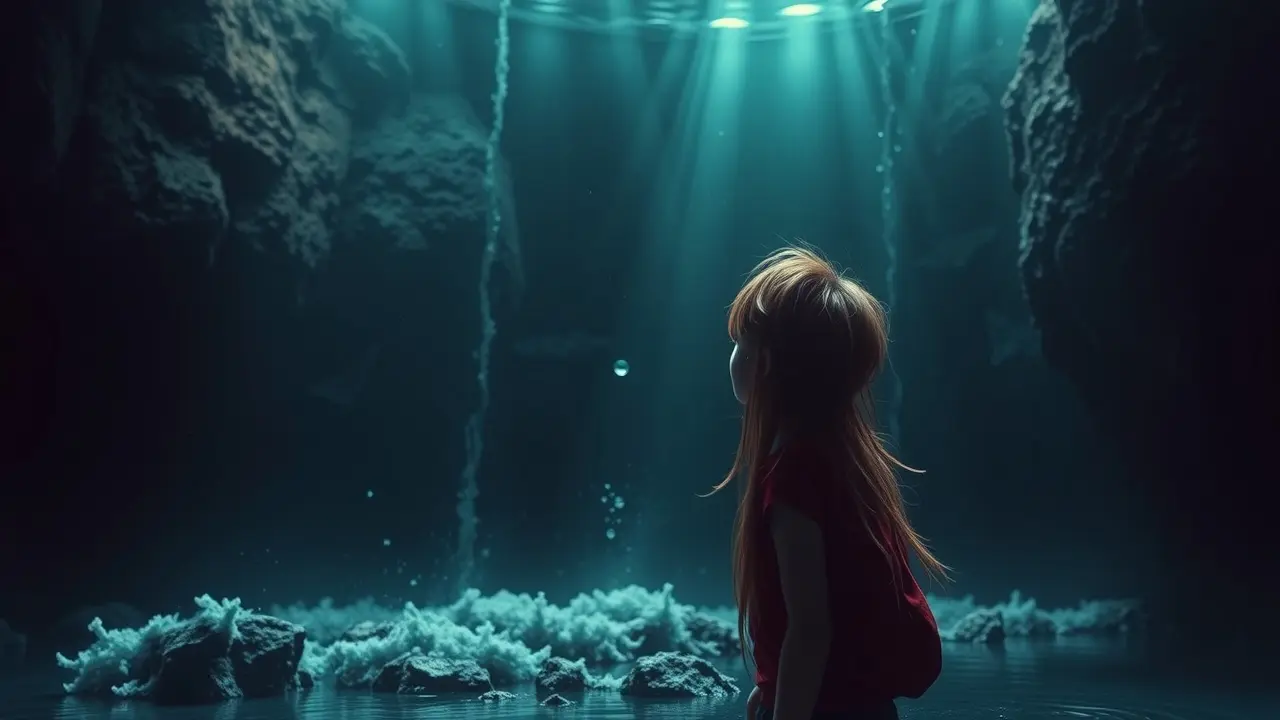 Mulher olhando para buraco profundo