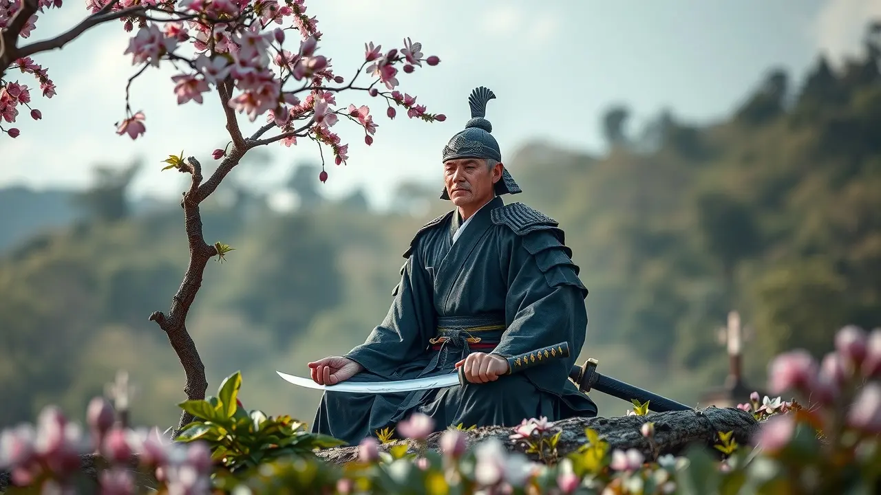 Samurai meditando sob cerejeira, Bushido