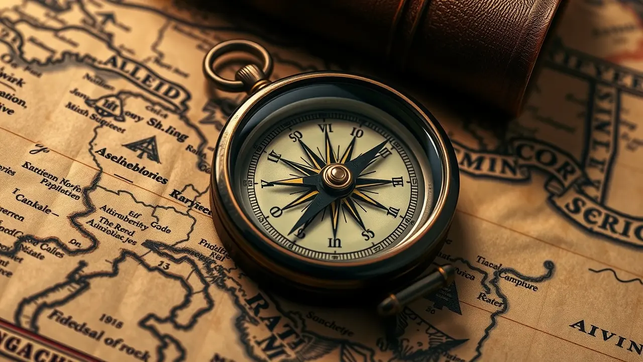 Compass on antique map