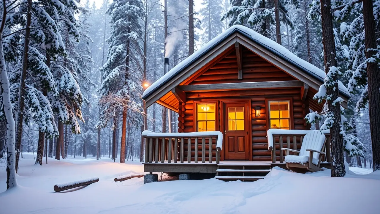 Cabana aconchegante na neve