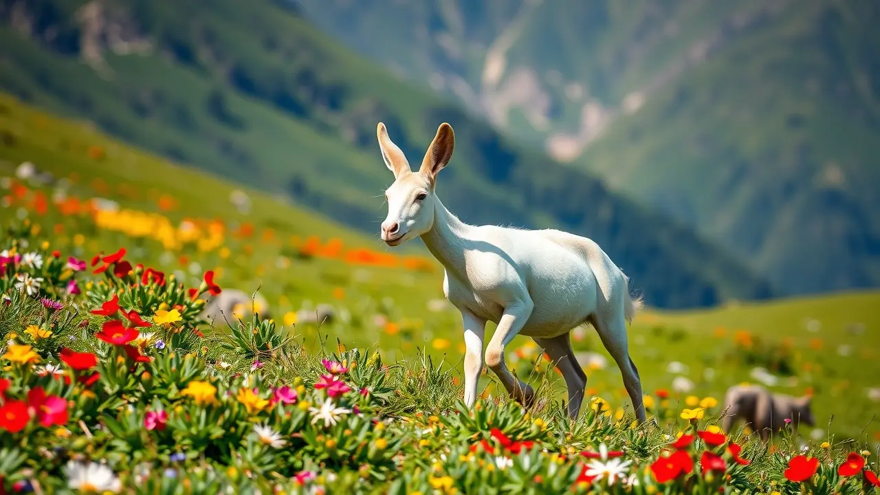Cabrito pulando em campo verde
