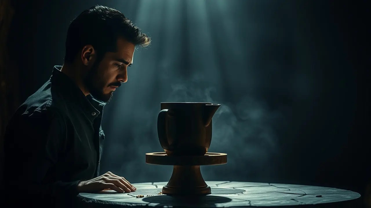 Homem contemplando cacete de madeira