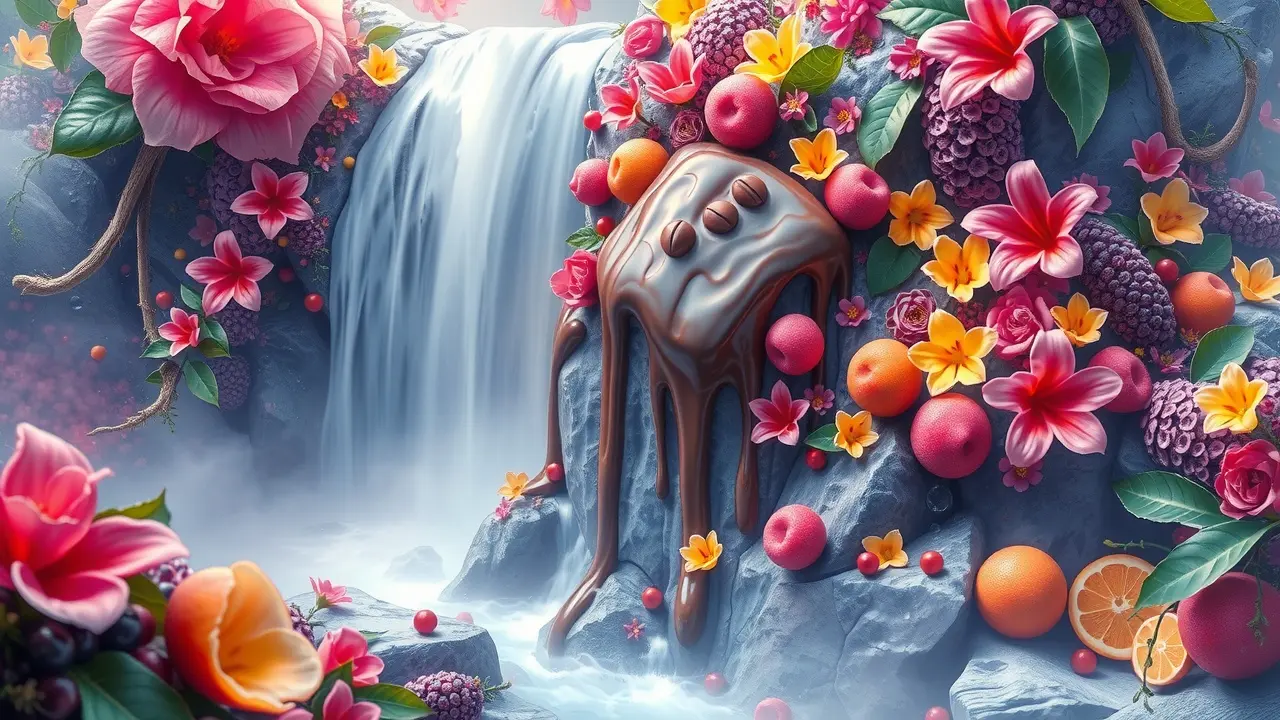 Cachoeira de chocolate em floresta mágica