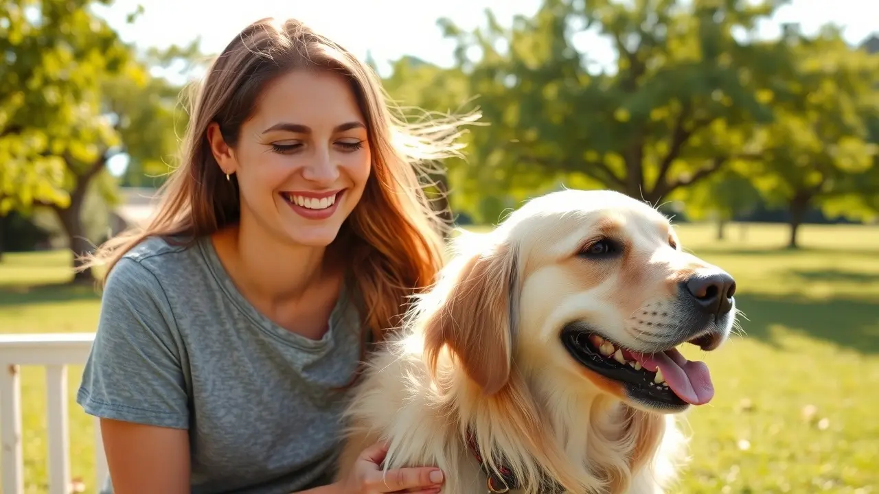 Pessoa acariciando cachorro sorrindo