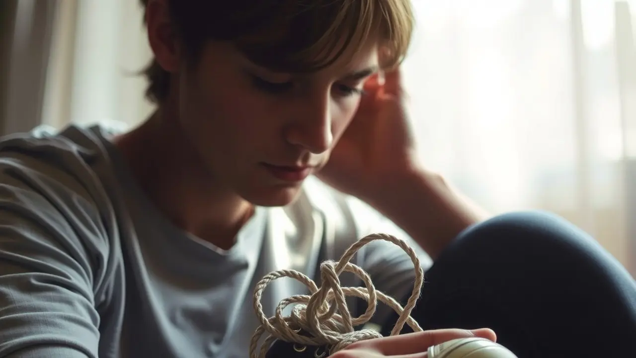 Sonhar com Cadarço: Descubra os Significados e Interpretações! Pessoa olhando para cadarço emaranhado com reflexão