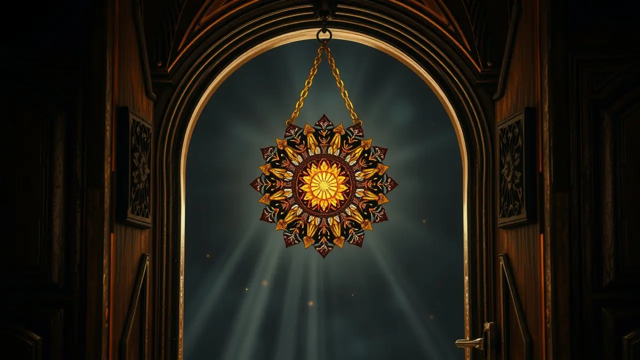 Cadeado dourado em porta de madeira