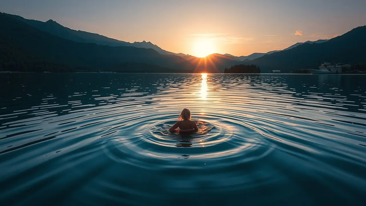 Pessoa remando em caiaque em lago calmo