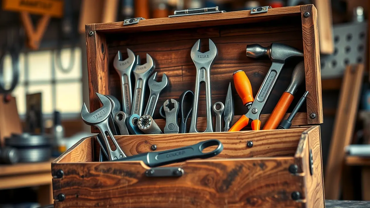 Caixa de ferramentas repleta de ferramentas manuais.