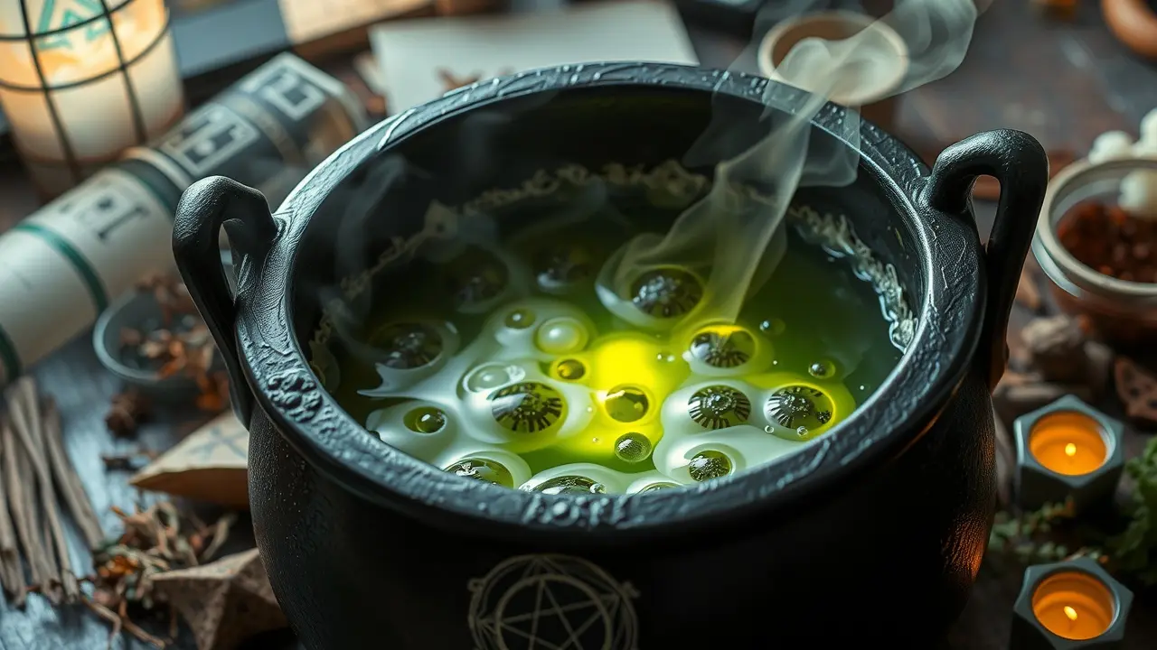 Sonhar com Caldeirão: Descubra o Significado e as Interpretações Imagem de um caldeirão borbulhante com poção mágica